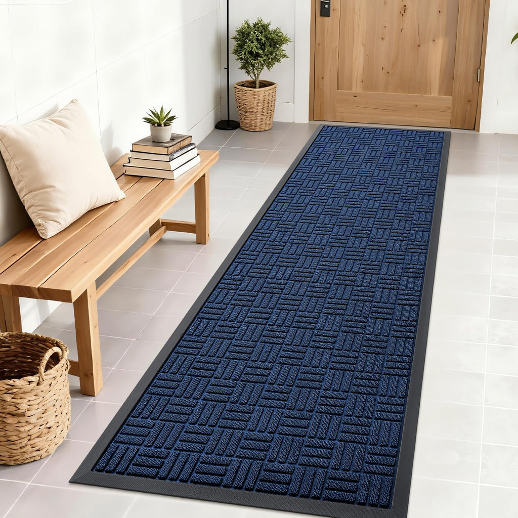 OLANLY Front Door Mat Outside Entrance 29.5x17, Absorbent, Heavy Duty Sturdy Natural Rubber Doormat Indoor Outdoor, Stain and Fade Resistant, Non-Slip Backing Low Profile Floor Mat for Entryway, Grey