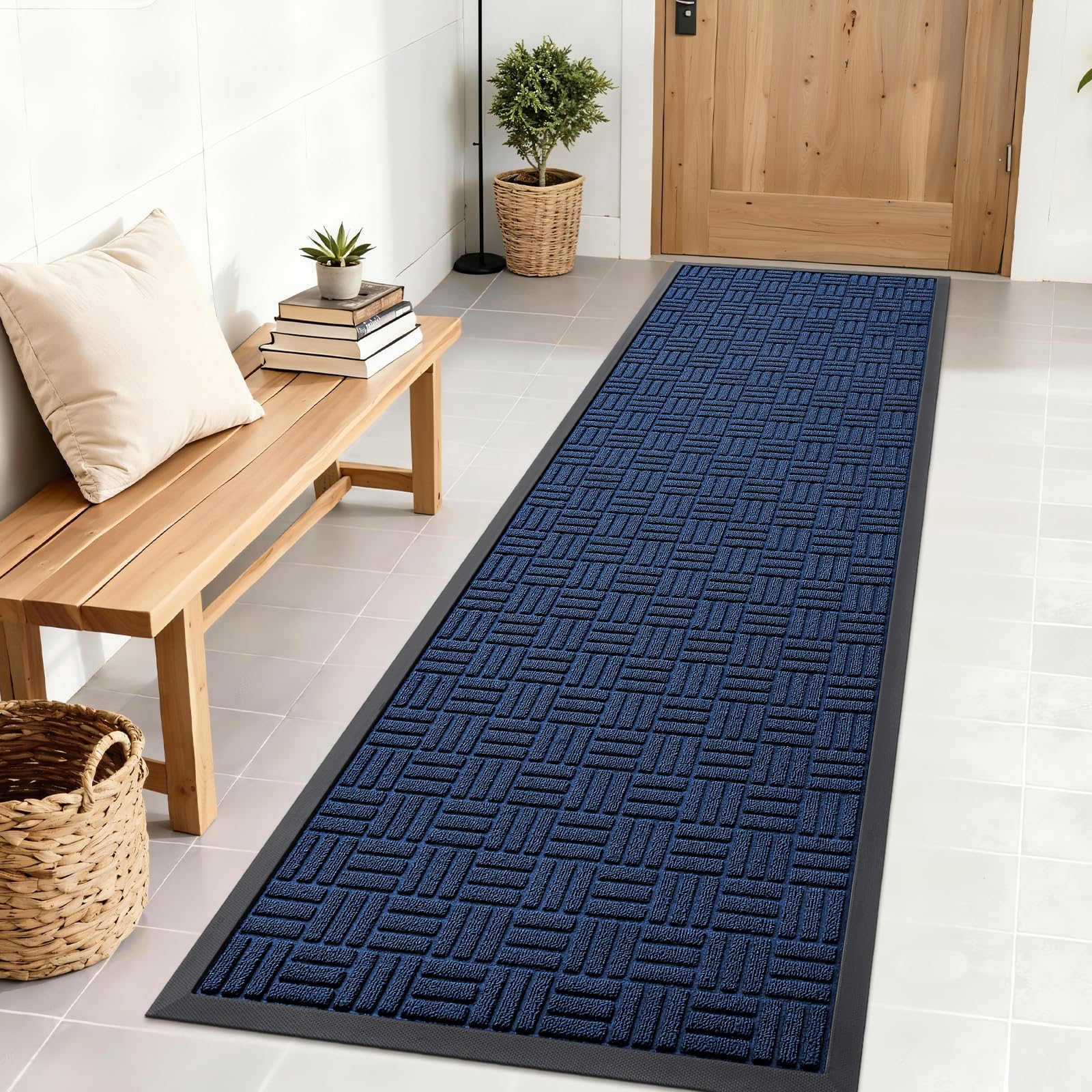 OLANLY Front Door Mat Outside Entrance 29.5x17, Absorbent, Heavy Duty Sturdy Natural Rubber Doormat Indoor Outdoor, Stain and Fade Resistant, Non-Slip Backing Low Profile Floor Mat for Entryway, Grey