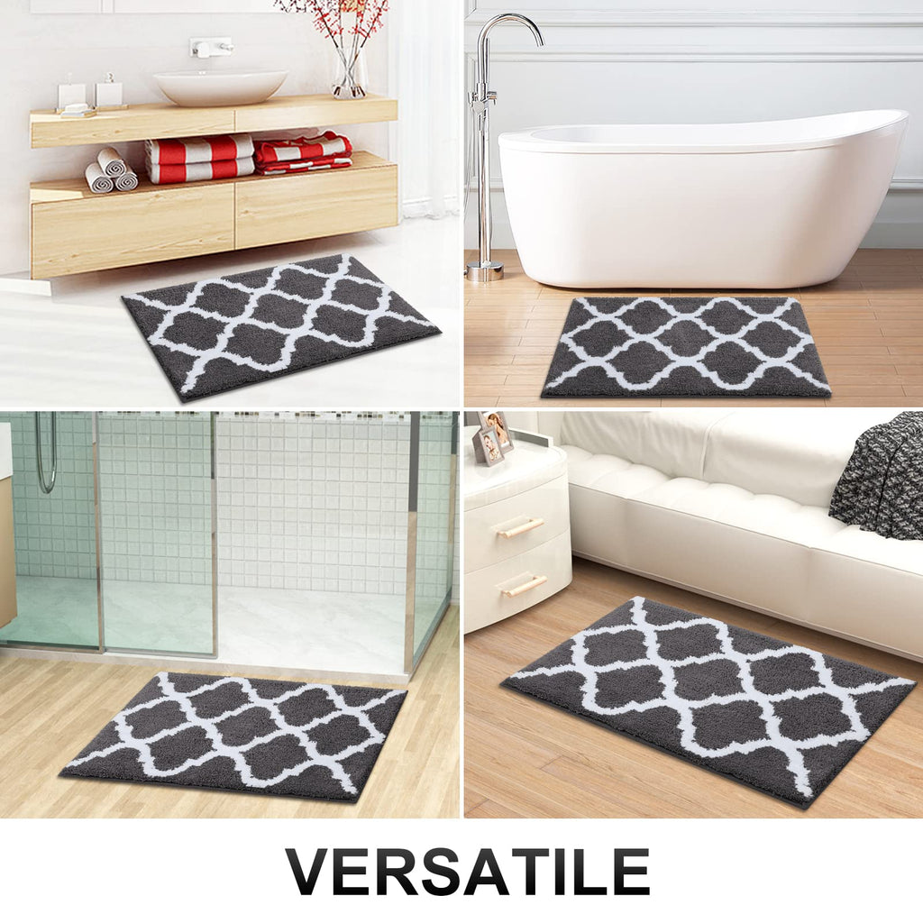 OLANLY Bathroom Rugs 24x16, Soft and Absorbent Microfiber Bath Rugs, Non-Slip Shaggy Shower Carpet, Machine Wash Dry, Bath Mats for Bathroom Floor, Tub and Shower, Grey