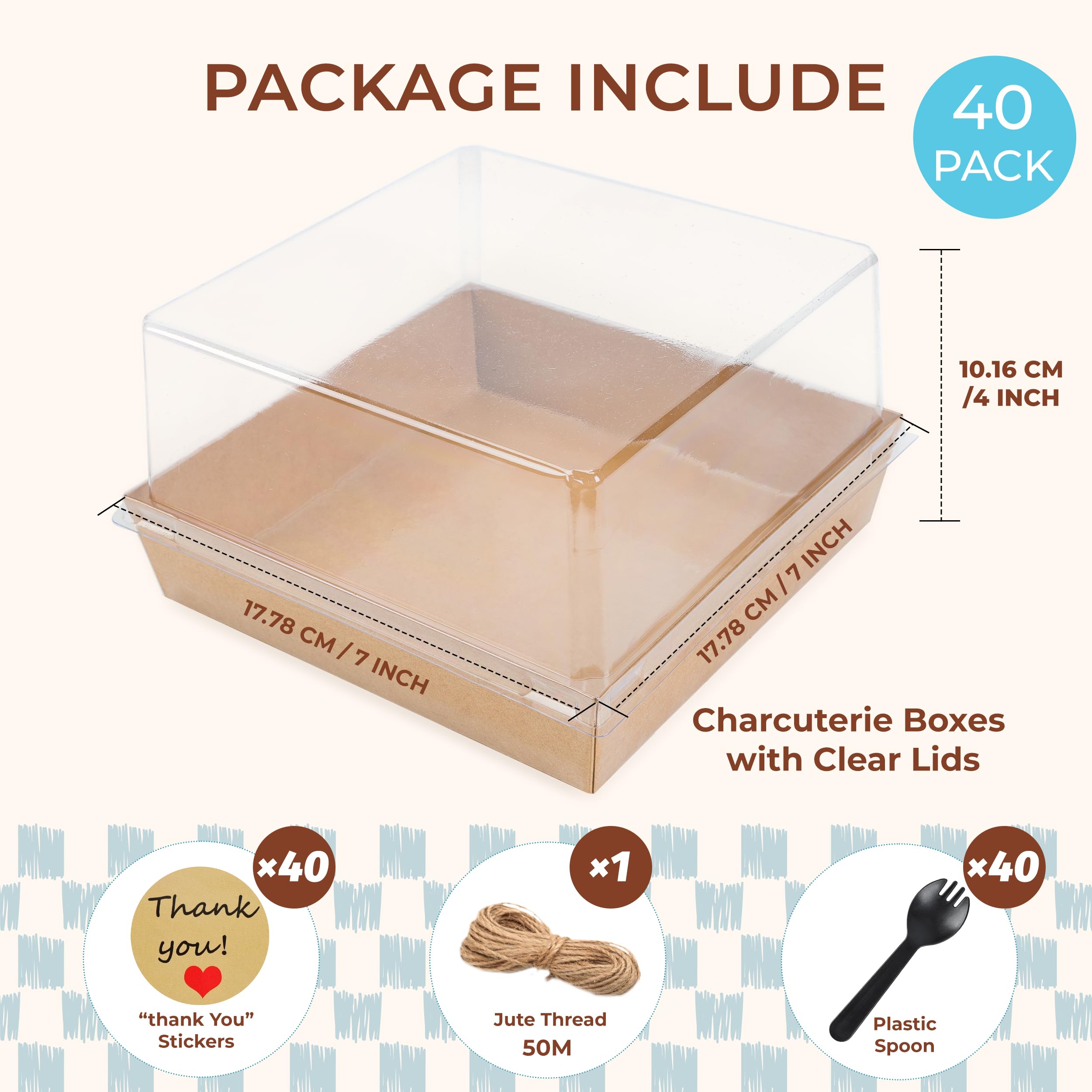 20 Pack Small Cake Boxes Charcuterie Boxes Mini Cake Containers With Lids For 4-6-inch Cake Pudding Sandwich Pie Bakery Dessert(Brown 7x7x4 inch)