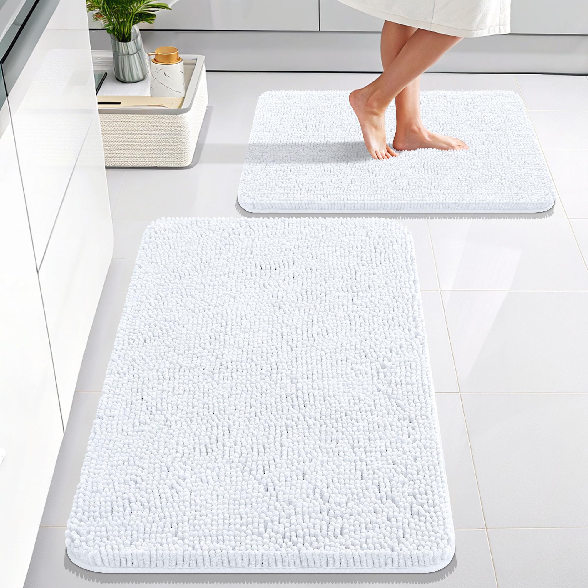 OLANLY Bathroom Rugs Sets 2 Piece, Soft Absorbent Chenille Bath Mats and U-Shaped Contour Toilet Mat Area Rug Set, Machine Washable Bath Carpet, Home Decor Accessories(30"x20"+24"x20", Grey)