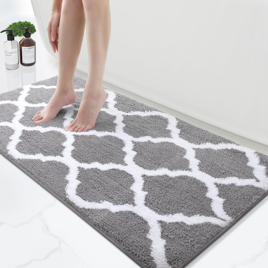 OLANLY Bathroom Rugs 24x16, Soft and Absorbent Microfiber Bath Rugs, Non-Slip Shaggy Shower Carpet, Machine Wash Dry, Bath Mats for Bathroom Floor, Tub and Shower, Grey