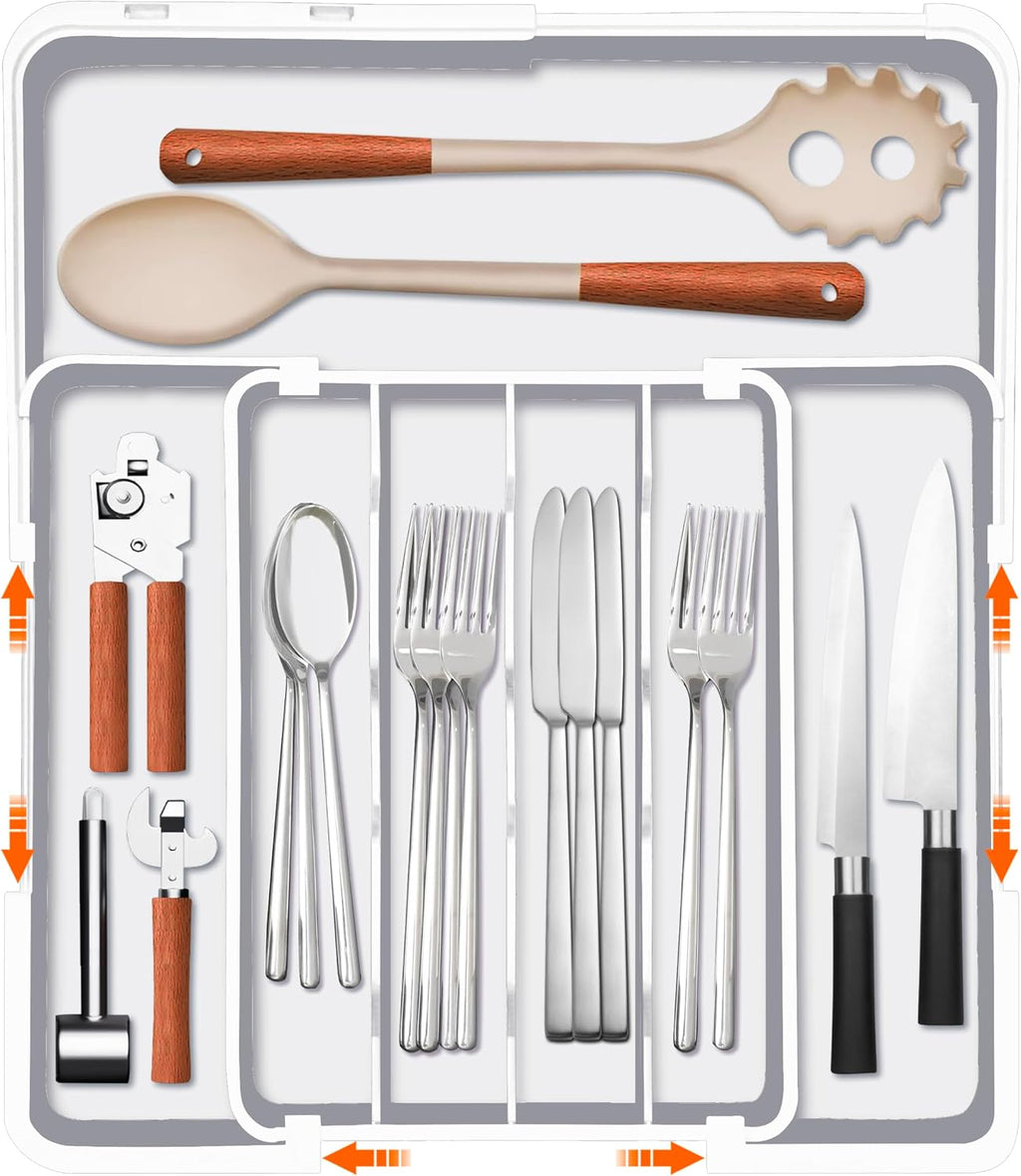 Homecor Silverware Organizer- Expandable Kitchen Drawer Organizer Utensil Holder White