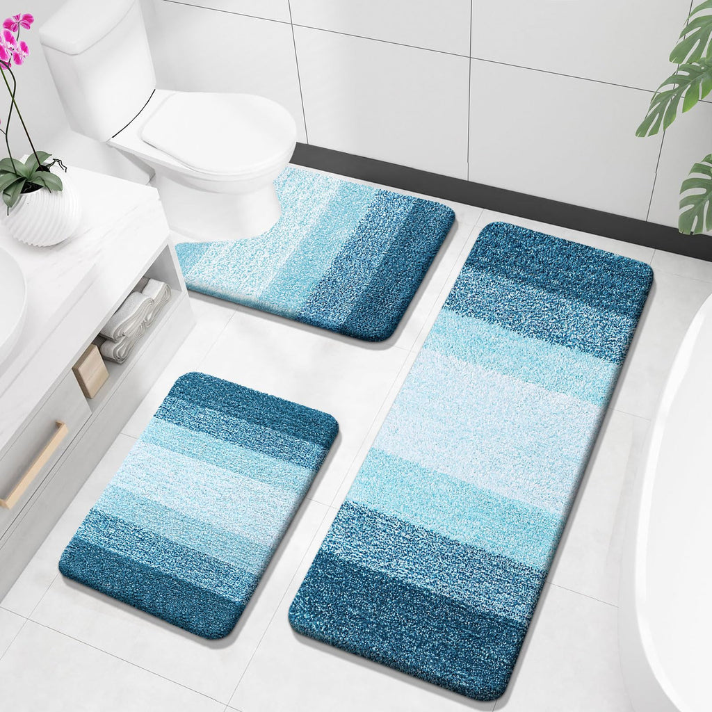 OLANLY Bathroom Rugs Sets 3 Piece, Soft Absorbent Microfiber Bath Mats and U-Shaped Contour Toilet Rug, Machine Wash Dry, Plush Shaggy Bath Mat Set for Bathroom (30"x20"+24"x16"+24"x20", Grey)