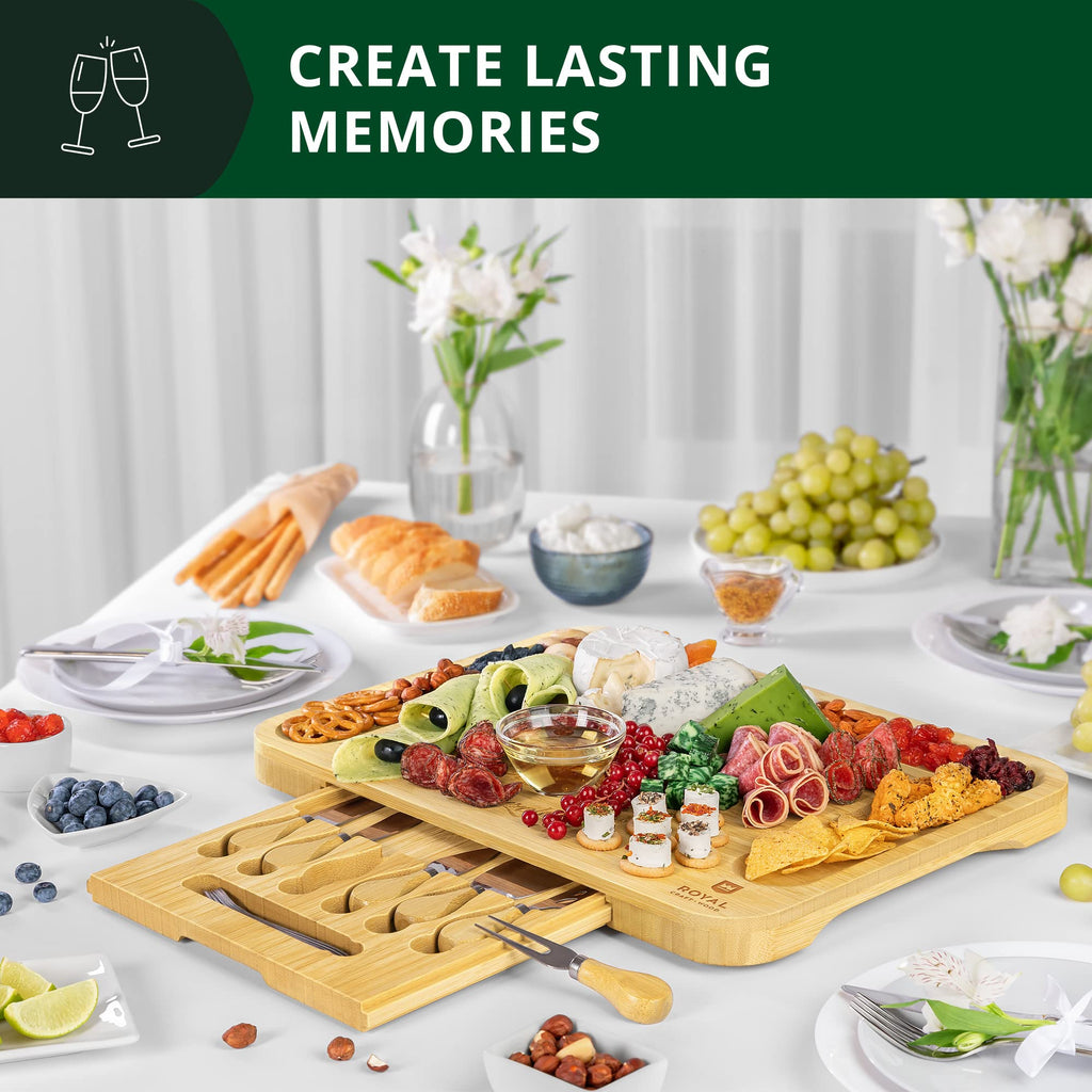 ROYAL CRAFT WOOD Premium Bamboo Charcuterie Board Set - Cheese Platter & Serving Tray & Serving Utensils - Perfect Housewarming Gift, Wedding, Bridal Shower Gift - Ideal for Entertaining and New Home