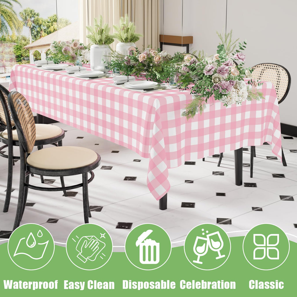 Smiry 3 Pack Red Gingham Disposable Tablecloths - 54" x 108" Heavy Duty Plastic Table Cloth, Waterproof Buffalo Plaid Table Covers for Picnic, Banquets, Outdoor Parties