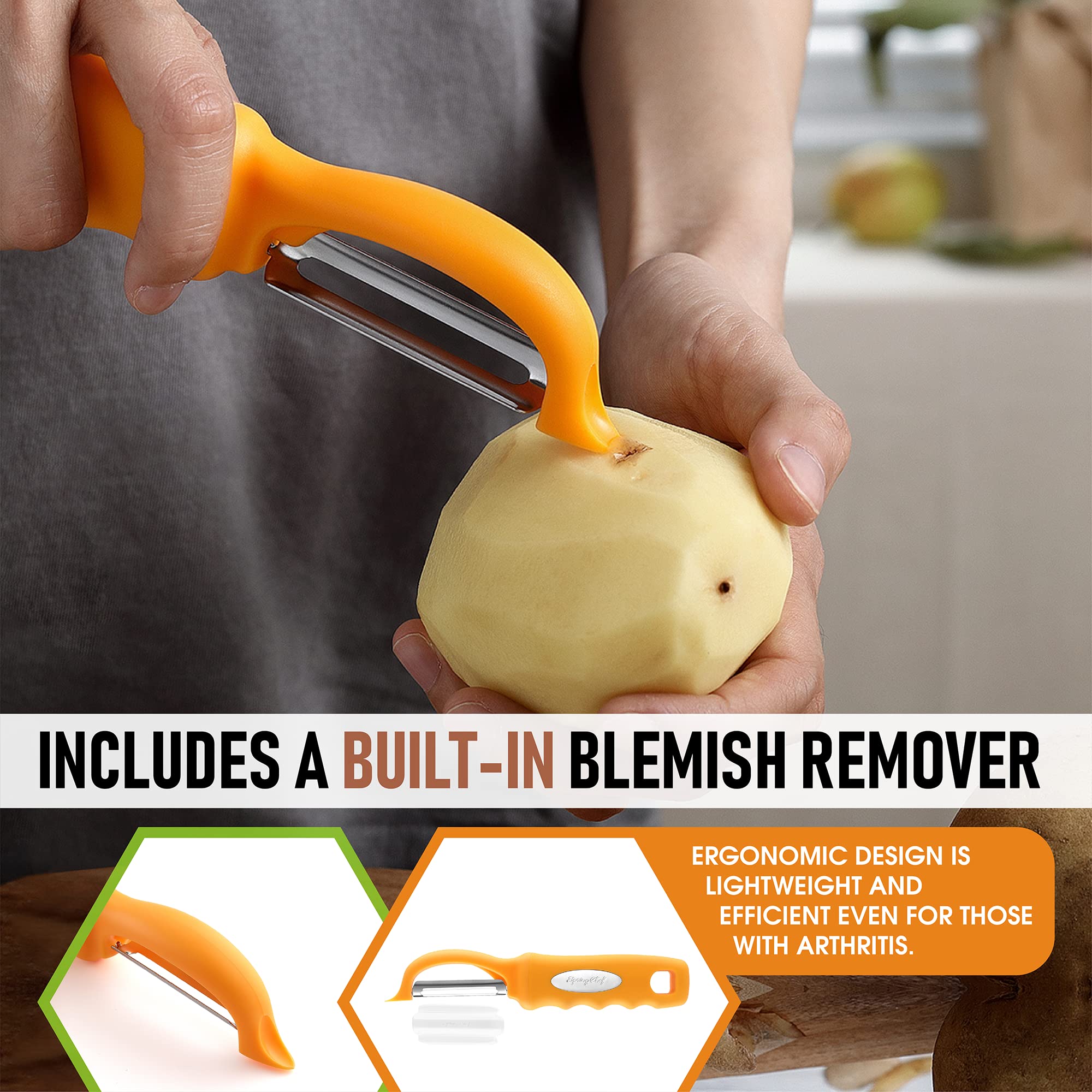 Spring Chef Premium Swivel Vegetable Peeler, Soft Grip Handle and Ultra Sharp Stainless Steel Blades - Perfect Kitchen Peeler For Veggie, Fruit, Potato, Carrot, Apple - Black