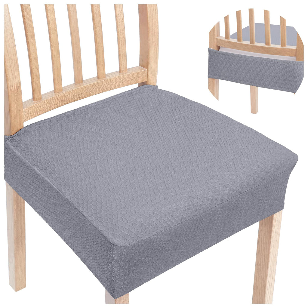 Smiry Stretch Jacquard Seat Covers for Dining Room Chairs Set of 6, Removable Washable Chair Seat Protector Slipcovers, No Rear Covers, Beige