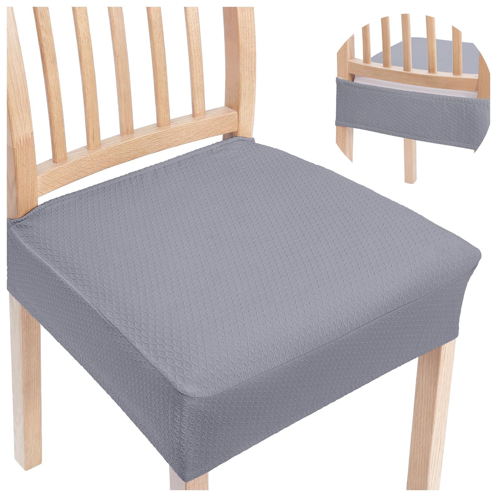 Smiry Stretch Jacquard Seat Covers for Dining Room Chairs Set of 6, Removable Washable Chair Seat Protector Slipcovers, No Rear Covers, Beige