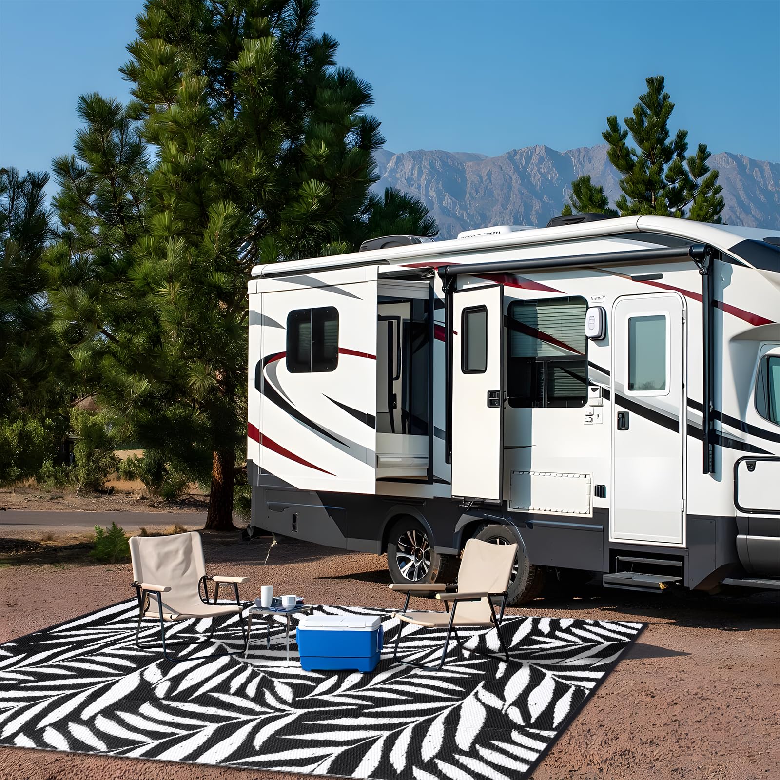 OLANLY Waterproof Outdoor Rug 5x8 ft, Reversible Outdoor Plastic Straw Rug with Leaf Pattern, RV Mat, Indoor Outdoor Carpet for Patio, Camping, Balcony, Deck, Backyard, Grey & White