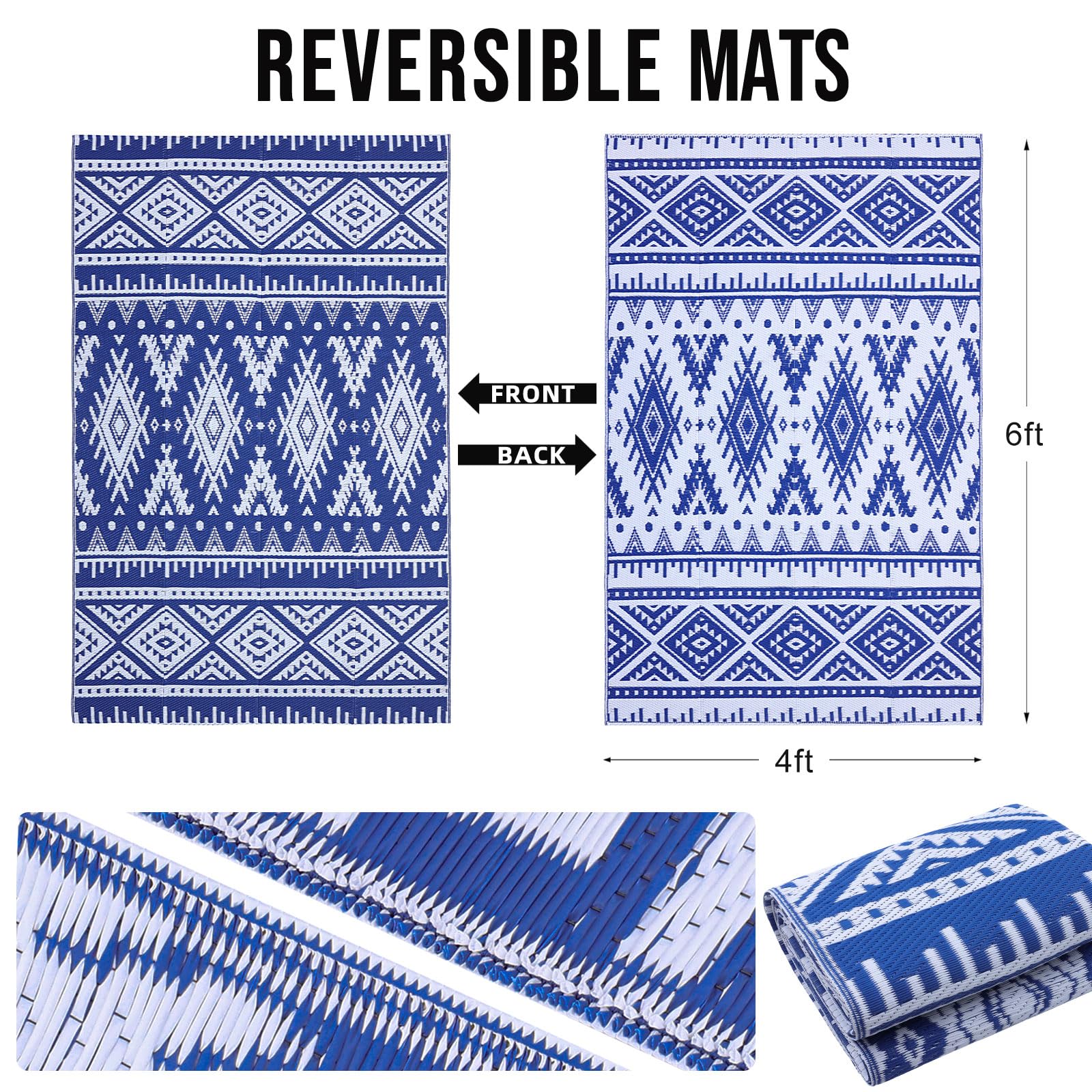 OLANLY Outdoor Rug Waterproof 5x8 ft, Reversible Outdoor Plastic Straw Rug, Boho Patio Rug, Indoor Outdoor Carpet, RV Mat Outside for Patio, Camp, Picnic, Balcony, Deck, Backyard, Black & White