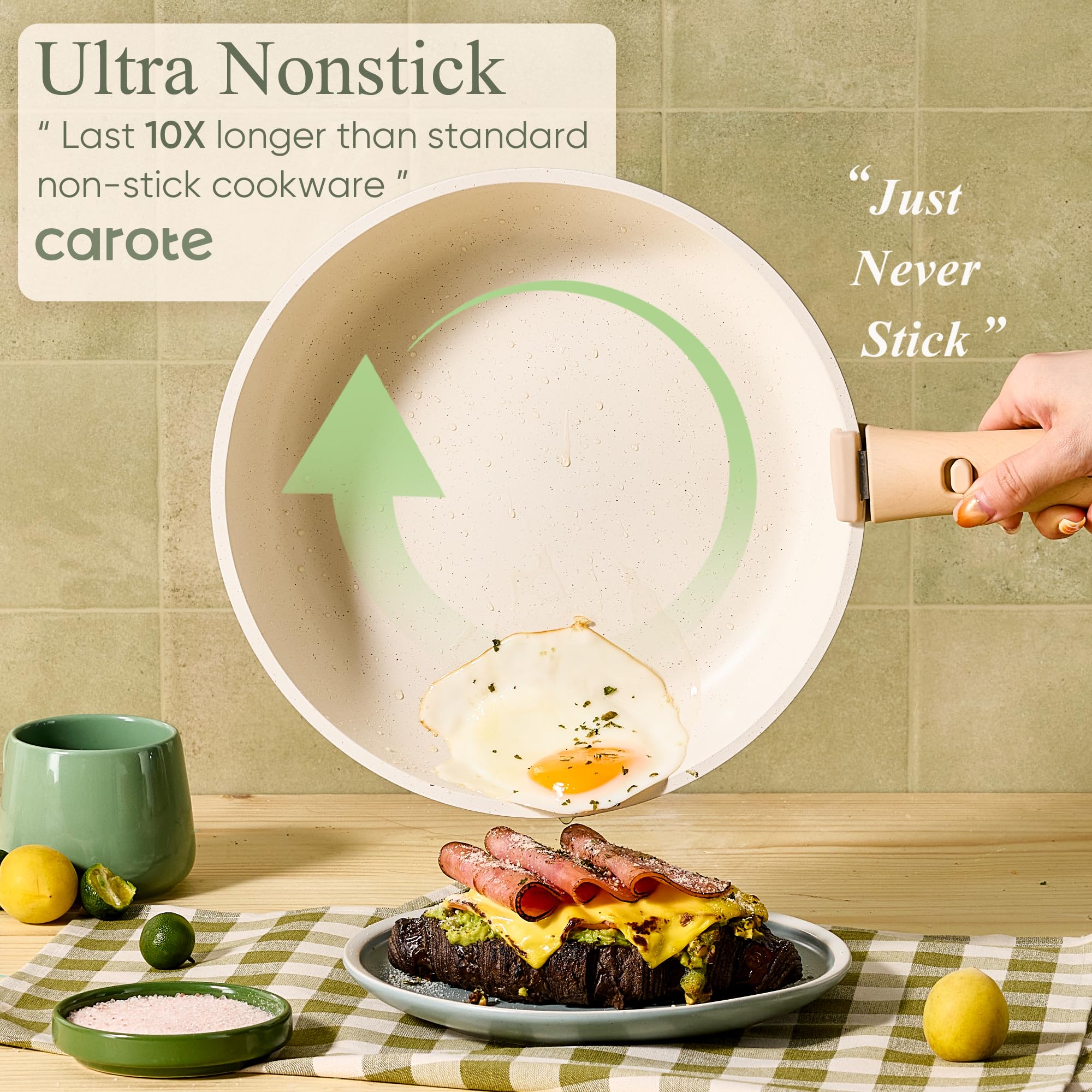 CAROTE Pots and Pans Set, Nonstick Cookware Set Detachable Handle, 19pcs Induction Kitchen Cookware Sets Non Stick with Removable Handle, RV Cookware Set, Oven Safe, Sage Green