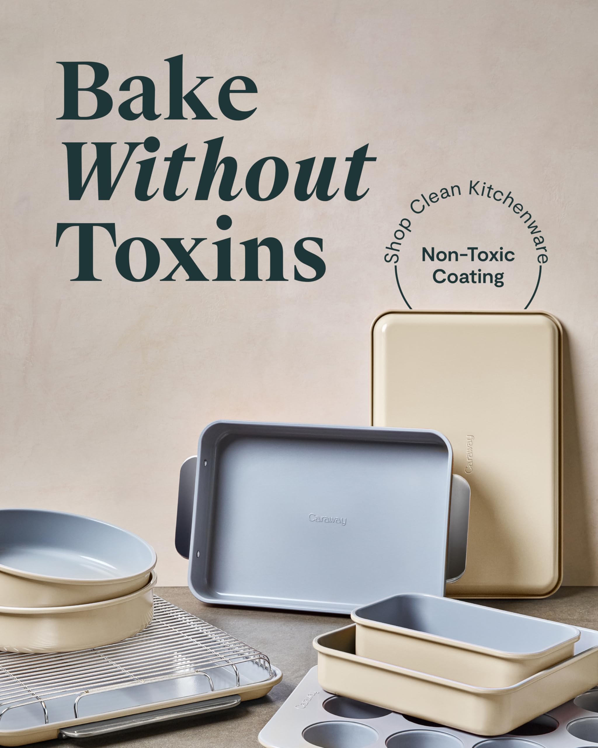 Caraway Non-Stick Ceramic 9”x13” Rectangle Pan - Naturally Slick Ceramic Coating - Non-Toxic, PTFE & PFOA Free - Perfect for Brownies, Lasagnas, and More - Cream