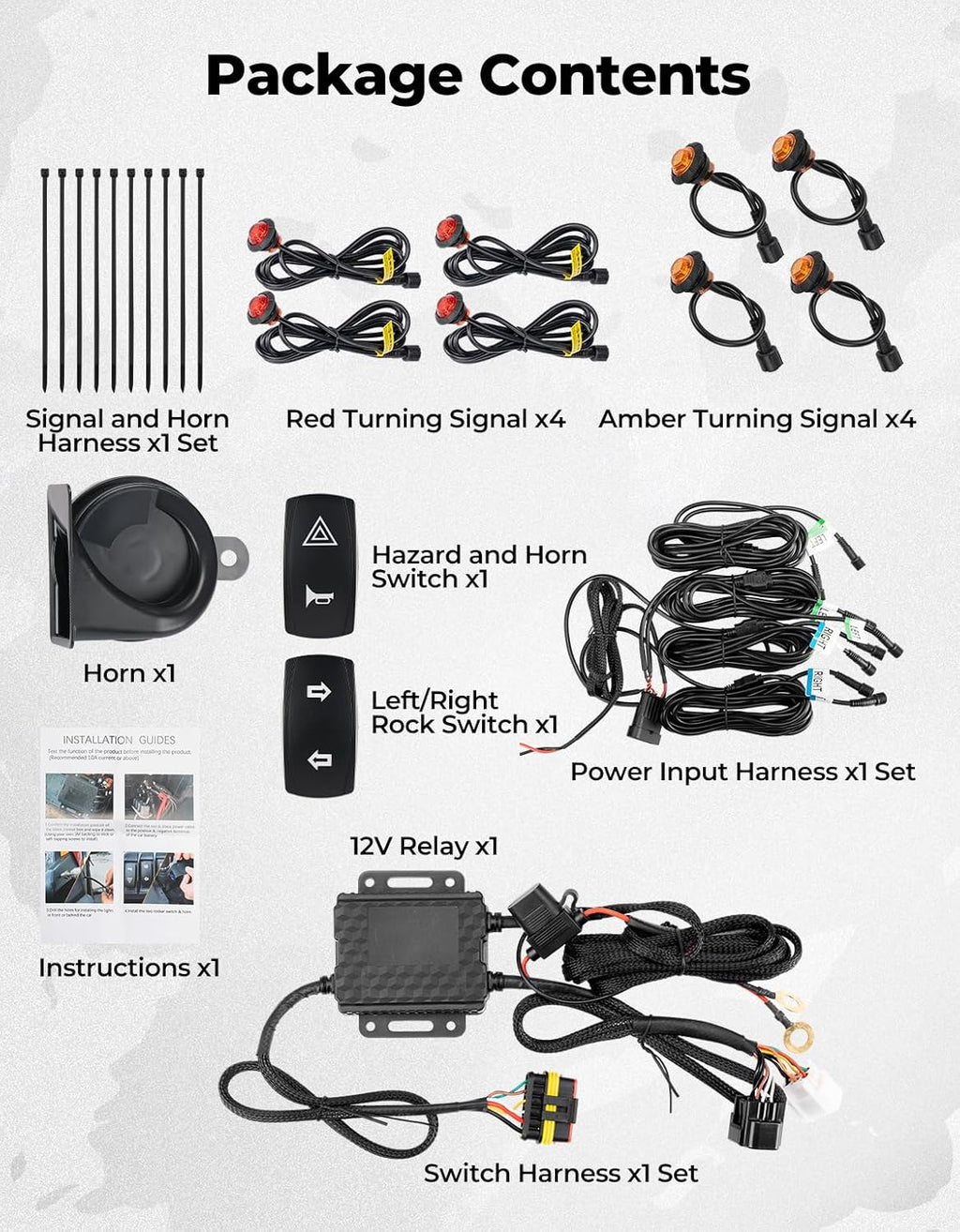KEMIMOTO UTV Turn Signal Kit with 110D Horn, Pre-Wired, Plug and Play UTV Blinker with Rocker Switch, Hazard Light, Universal Street Legal Kit Compatible with Polaris, Can-Am, Kawasaki, CFMOTO