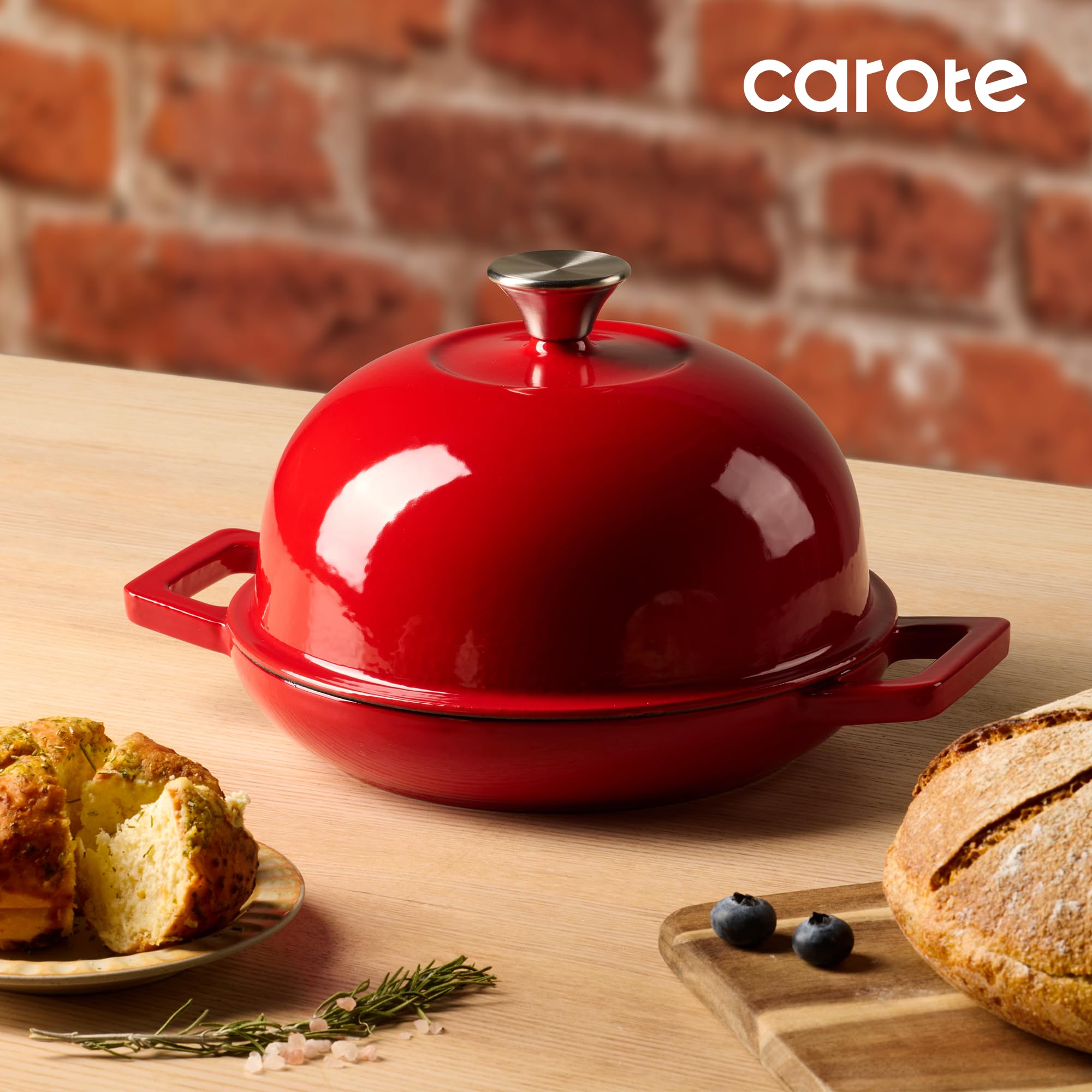CAROTE 2QT Enameled Cast Iron Dutch Oven Pot with Lid, Mini Round Dutch Oven for Small Sourdough Bread, Stews, Soups, Sauces, Beans, Rice, Serves 1-2, Dual Handles, Healthy & Non-Toxic, All Stovetop Compatible, Oven Safe up to 500° F, White