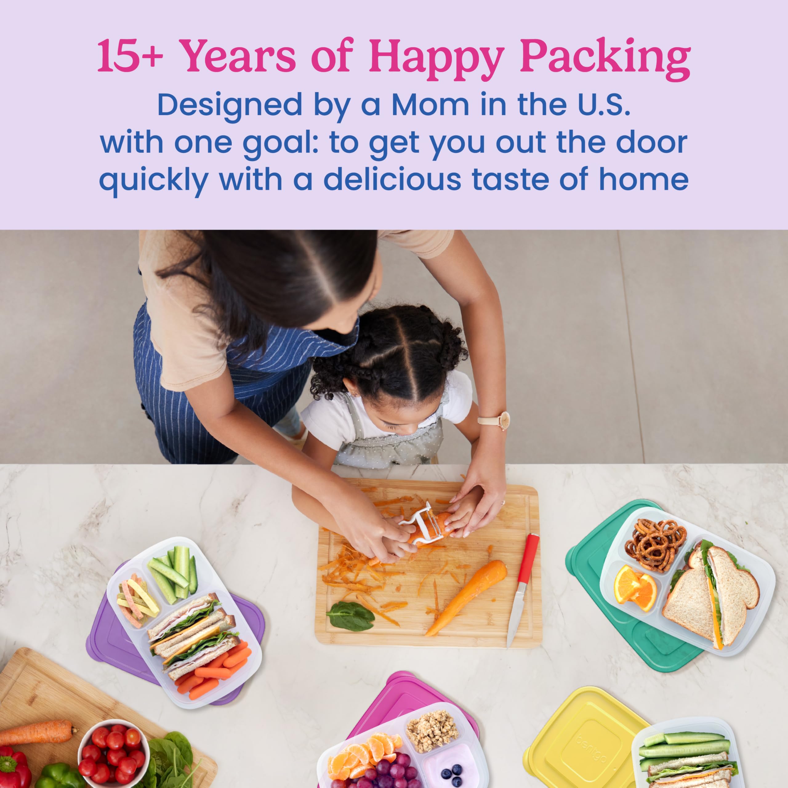 Bentgo Easyboxes - Original Stackable Lunch Boxes - Reusable 3-Compartment Food Containers for Kids and Adults - Bento Lunch Box for Meal Prep, School, & Work - BPA Free, Set of 4 (Classic)