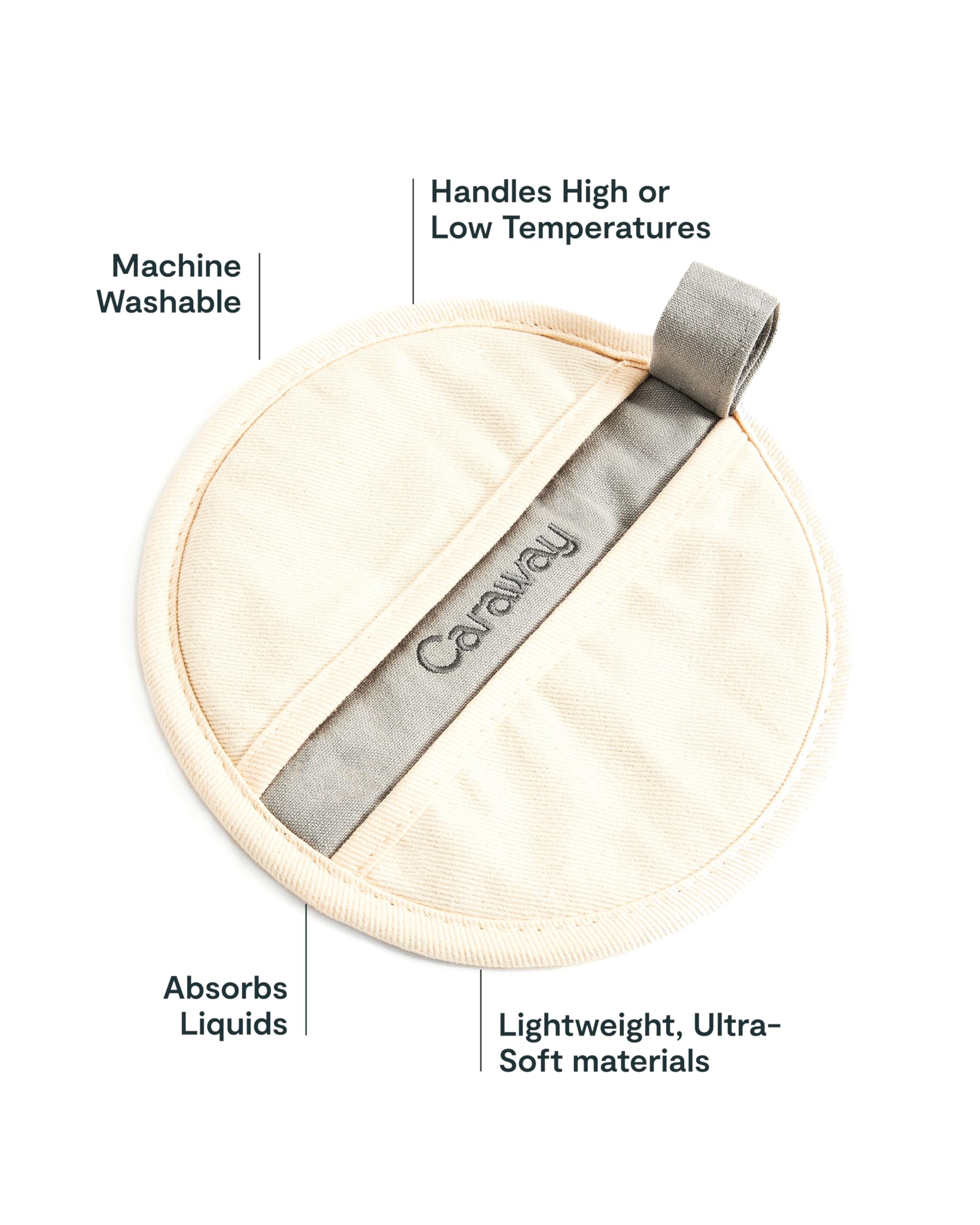 Caraway Pot Holders - 100% Organic Cotton Pot Holder - Double-Layer Stain Resistant Stitching - Resists High Heat & Low Cold Temperatures - Machine Washable - Cream