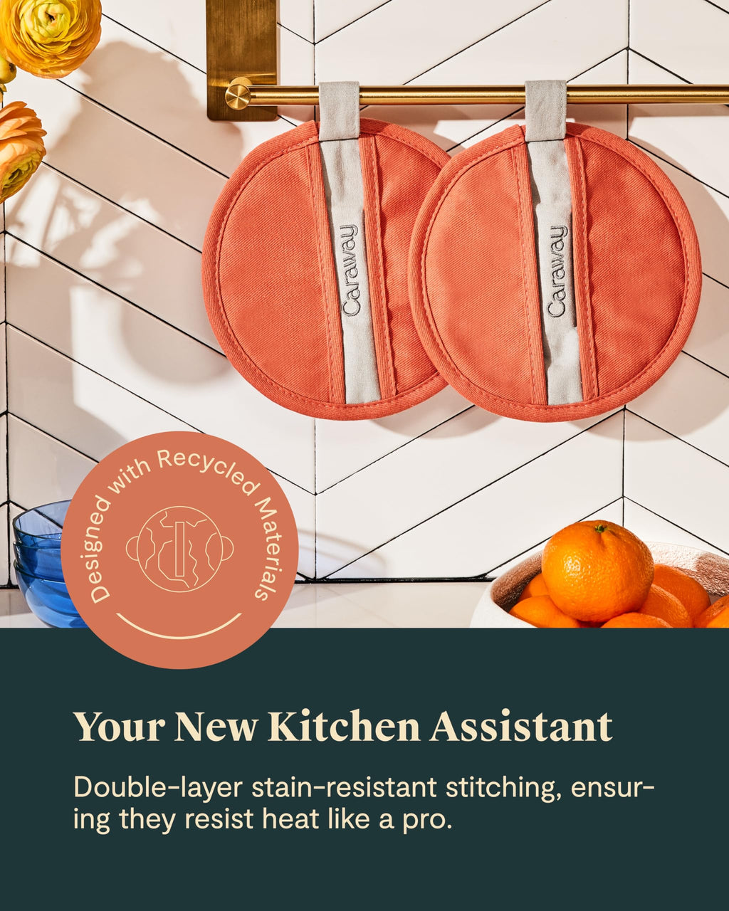 Caraway Pot Holders - 100% Organic Cotton Pot Holder - Double-Layer Stain Resistant Stitching - Resists High Heat & Low Cold Temperatures - Machine Washable - Cream