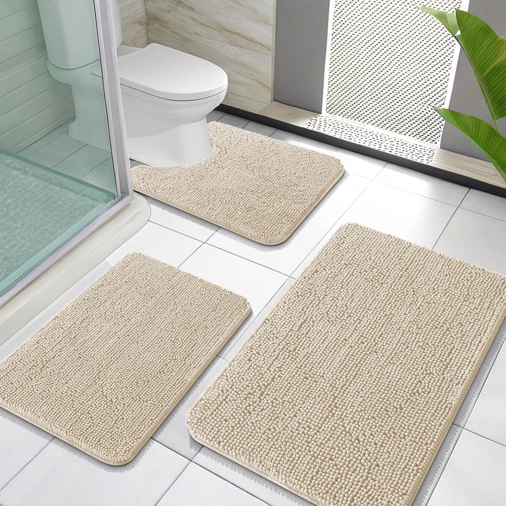 OLANLY Bathroom Rugs Sets 3 Piece, Soft Absorbent Chenille Bath Mats and U-Shaped Contour Toilet Rug, Quick Dry, Home Decor Accessories, Bath Mat Set for Bathroom (30"x20"+24"x16"+24"x20", Grey)