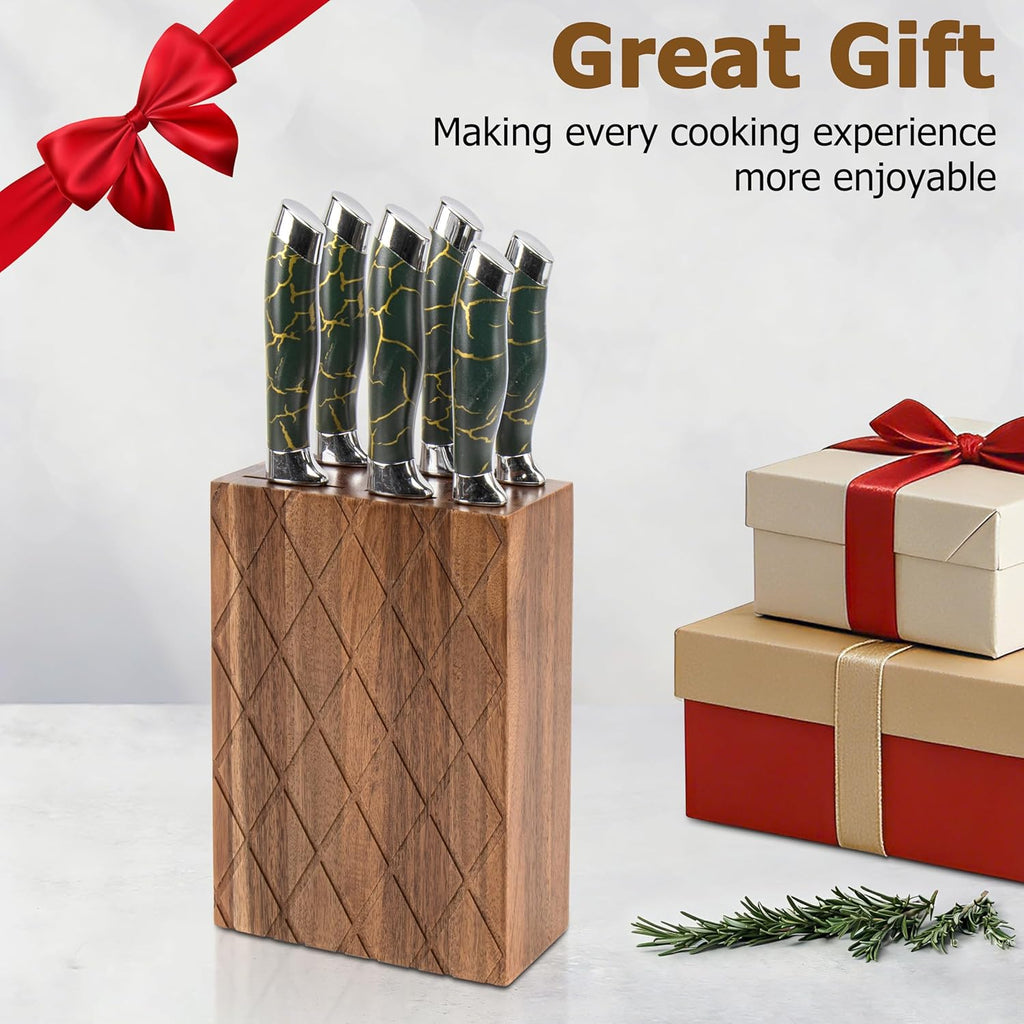 RedCall Universal Knife Block,6 Slot Acacia Wood Kitchen Knife Holder,Well Made Elegant Knives Storage Organizer for Countertop