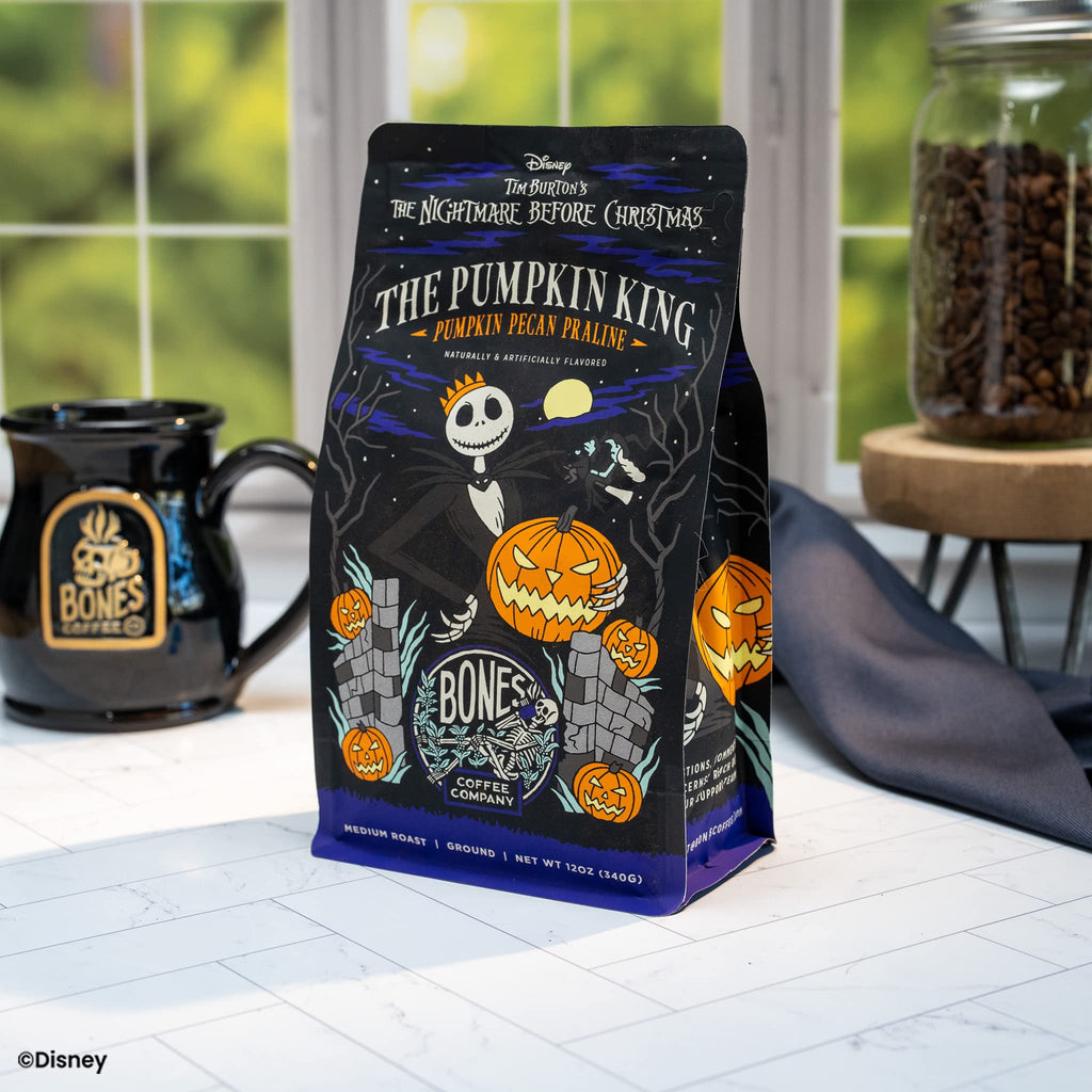 Bones Coffee Company Fallout Rocky Route 66, Rocky Road Flavored Coffee, Medium Roast Low Acid Arabica Beans Compatible with Auto drip and French Press Coffee Maker, 12 Oz Ground