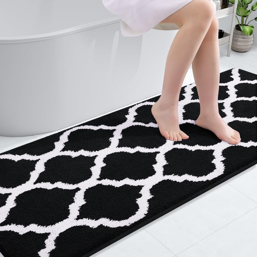 OLANLY Bathroom Rugs 24x16, Soft and Absorbent Microfiber Bath Rugs, Non-Slip Shaggy Shower Carpet, Machine Wash Dry, Bath Mats for Bathroom Floor, Tub and Shower, Grey