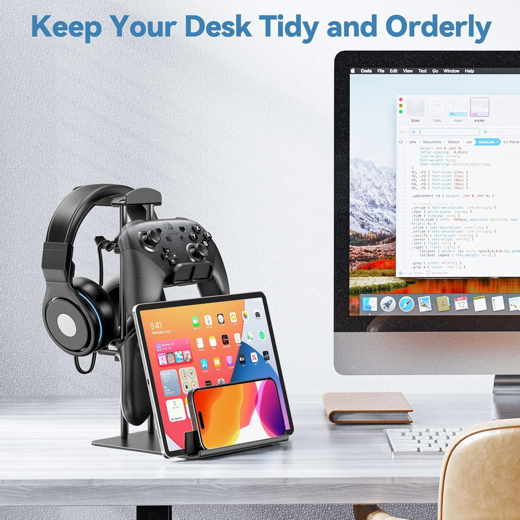 KDD Headphone Stand, Controller Holder - Headset Holder for Desk & Headset Stand with Phone Holder