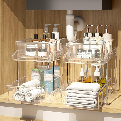 2 Pack Bathroom Cabinet Organizer, 3 Pack Under Sink Organizers and Storage L-Shaped