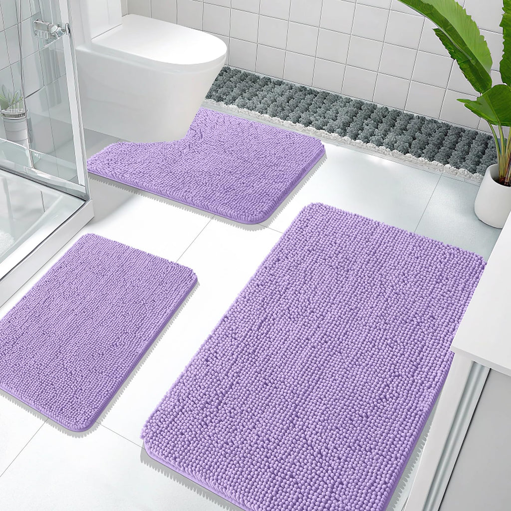 OLANLY Bathroom Rugs Sets 3 Piece, Soft Absorbent Chenille Bath Mats and U-Shaped Contour Toilet Rug, Quick Dry, Home Decor Accessories, Bath Mat Set for Bathroom (30"x20"+24"x16"+24"x20", Grey)