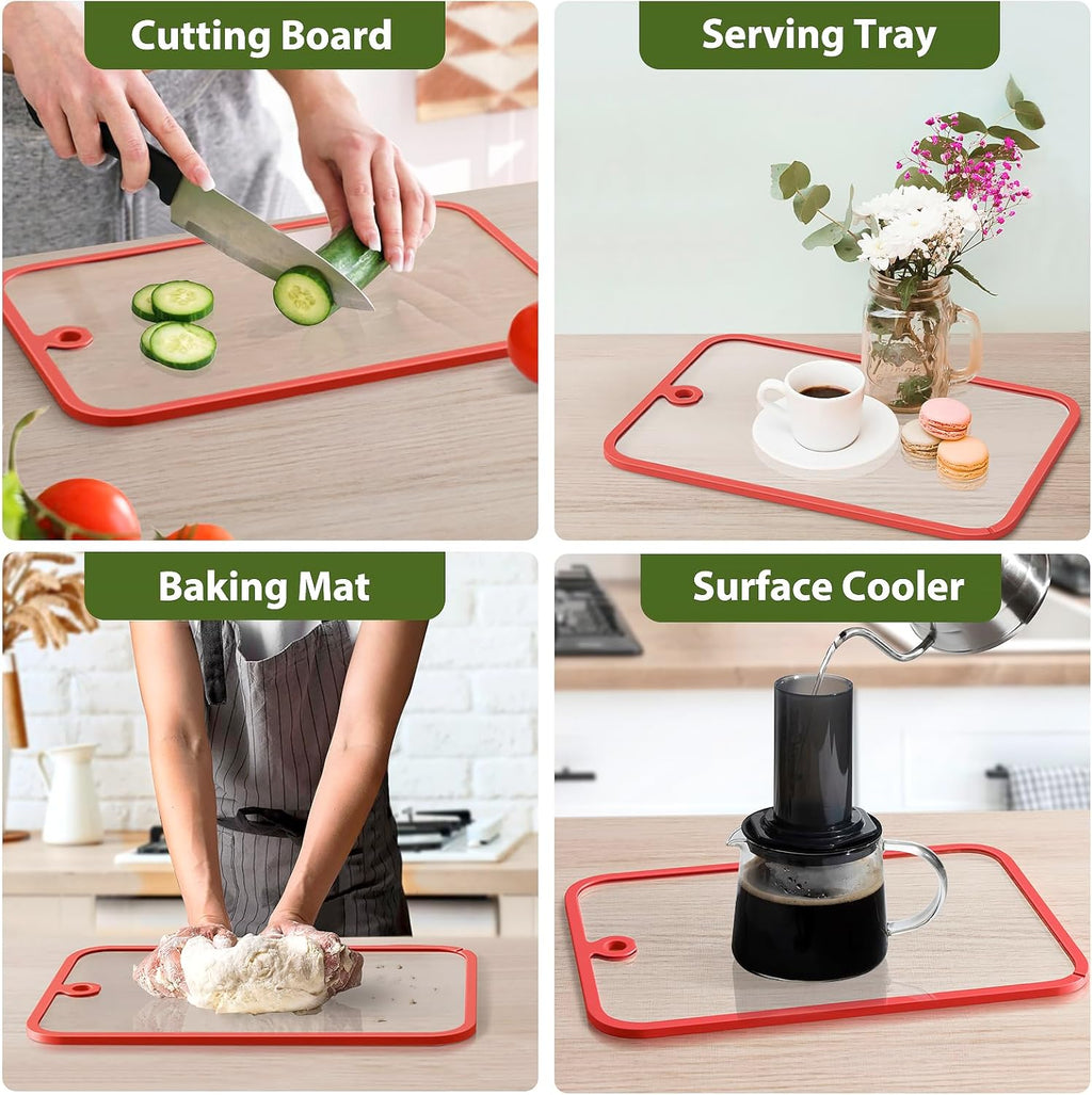 Cutting Board, Freshmage Glass Cutting Boards for Kitchen, 2Pcs Chopping Board Set with Non-Slip Edges & Hanging Hole, Dishwasher- Safe Clear Cutting Board for Countertop, Meal Prep & Serving