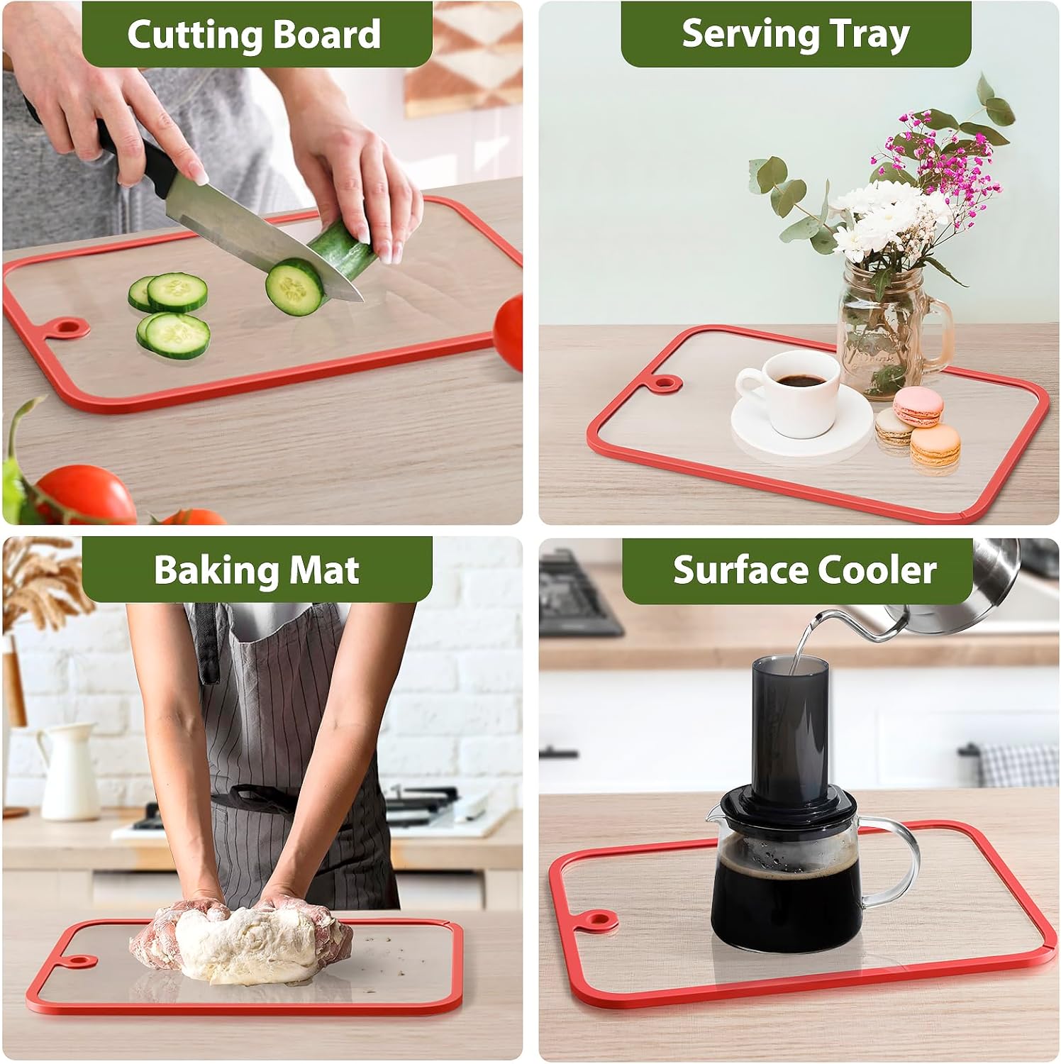 Cutting Board, Freshmage Glass Cutting Boards for Kitchen, 2Pcs Chopping Board Set with Non-Slip Edges & Hanging Hole, Dishwasher- Safe Clear Cutting Board for Countertop, Meal Prep & Serving