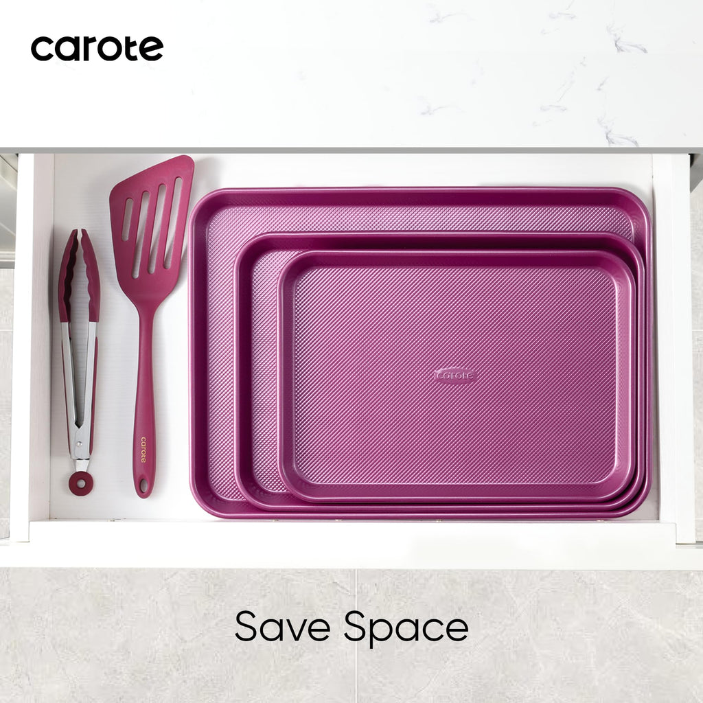 CAROTE 3-Piece Baking Pan Set - Bakeware Set, Baking Sheet Set Including 13 Inch 15 Inch 17 Inch Sheet Pan, Cookie Sheet for Baking, Royal Violet, Blue & Grey