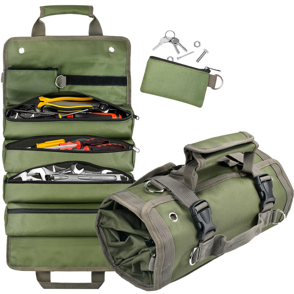 Tool Bag Organizer Roll Up: Gifts for Men Fathers Day Dad Gifts for Him Boyfriend Husband Birthday Portable Motorcycle Tool Box Woodworking Gift for Mechanic Craftsman Electrician Rollup Toolbag