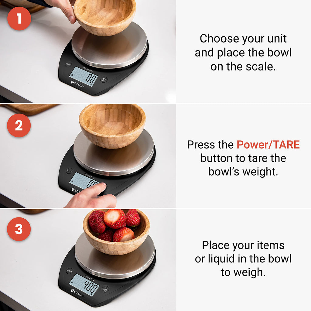 Etekcity 0.1g Food Kitchen Scale, Bowl, Digital Grams and Ounces for Weight Loss, Dieting, Baking, Cooking, and Meal Prep, 11lb/5kg, Stainless Steel Silver