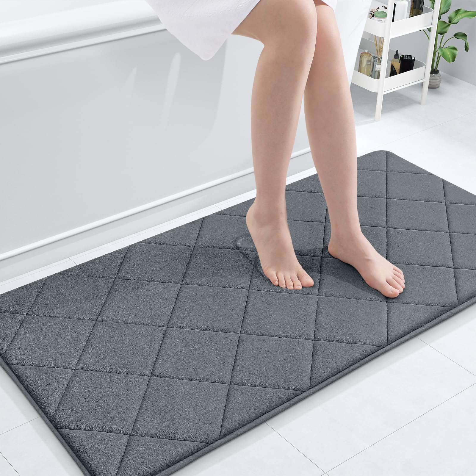 OLANLY Memory Foam Bath Mat 30x20, Ultra Soft and Absorbent Bathroom Rugs, Machine Washable, Comfortable Bath Carpet for Bathroom Floor, Tub and Shower, Black