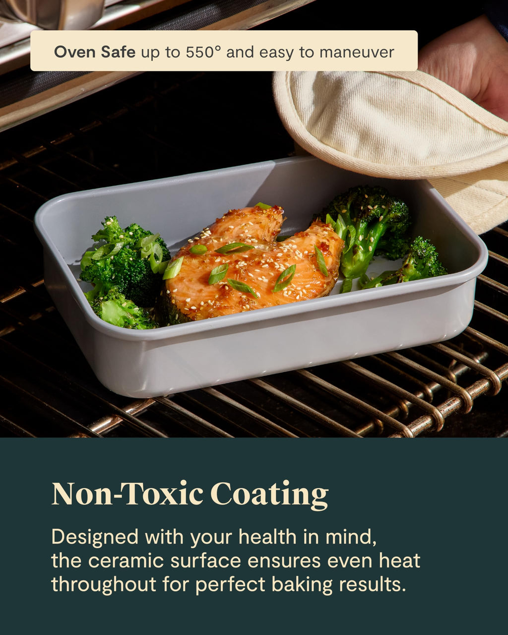 Caraway Non-Stick Ceramic 9”x13” Rectangle Pan - Naturally Slick Ceramic Coating - Non-Toxic, PTFE & PFOA Free - Perfect for Brownies, Lasagnas, and More - Cream