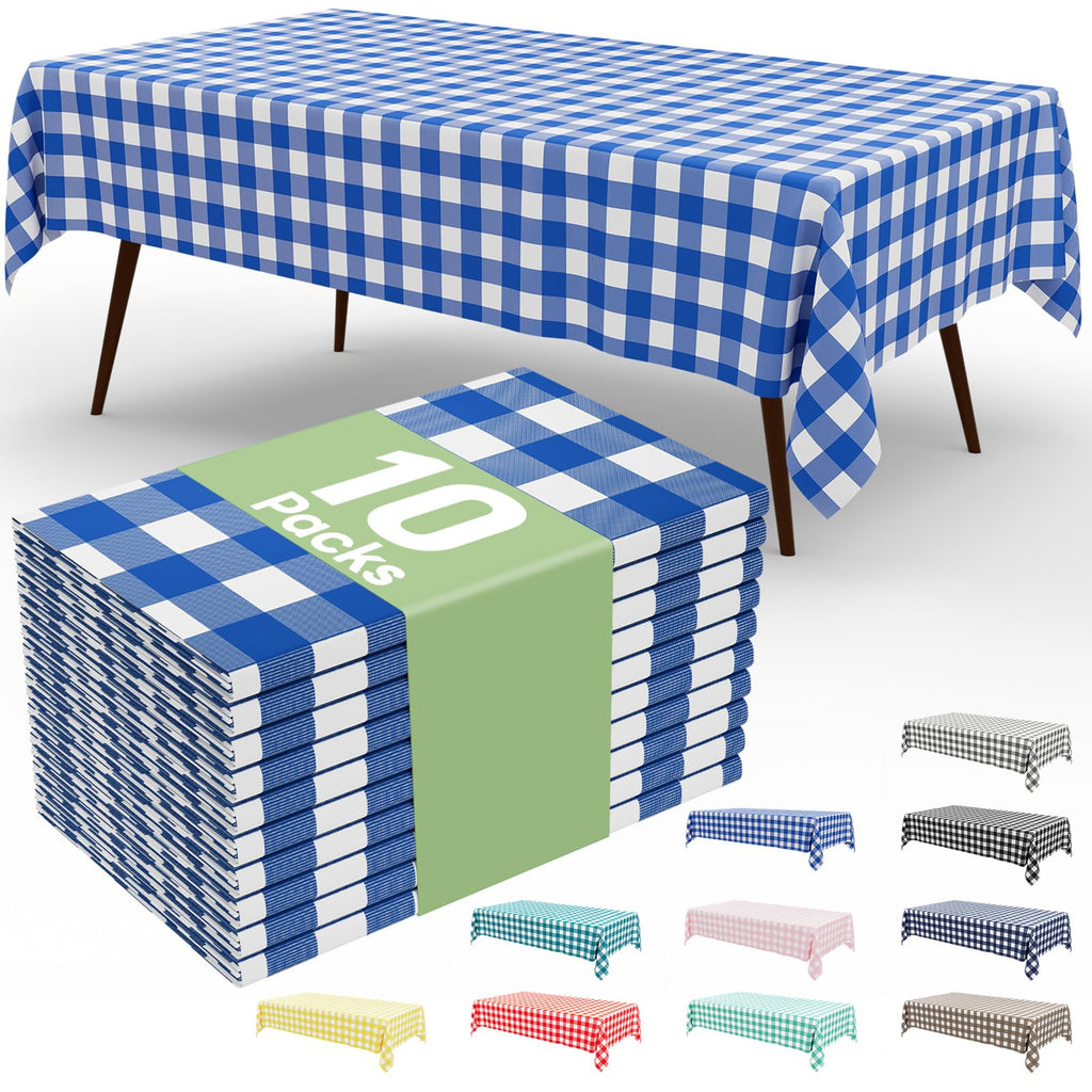 Smiry 3 Pack Red Gingham Disposable Tablecloths - 54" x 108" Heavy Duty Plastic Table Cloth, Waterproof Buffalo Plaid Table Covers for Picnic, Banquets, Outdoor Parties