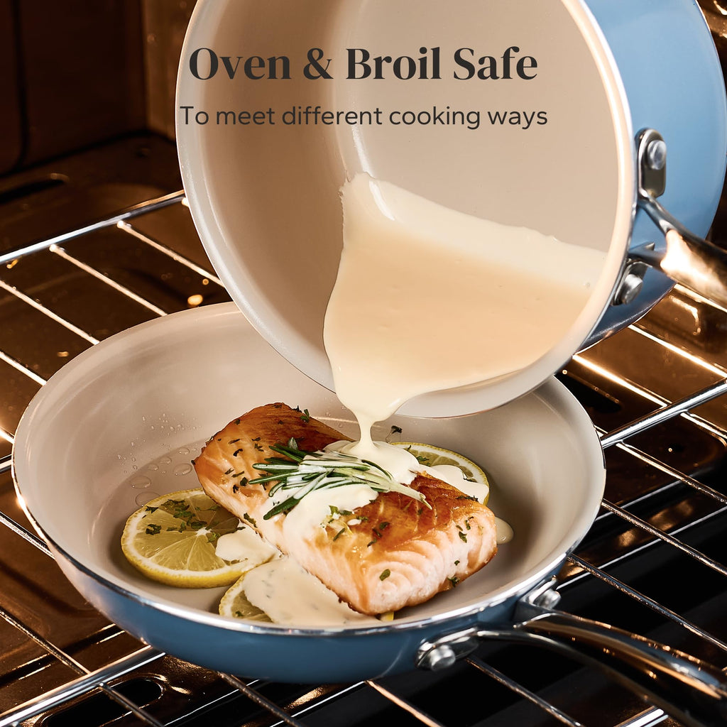 Redchef Sauce Pan & Frying Pan Set, 8" Ceramic Nonstick Fryingpan & 2.5Qt Saucepan with Lid, Mini Cookware Set, Induction Compatible, Nontoxic PTFE PFOA Free, Oven & Dishwasher Safe, Beige