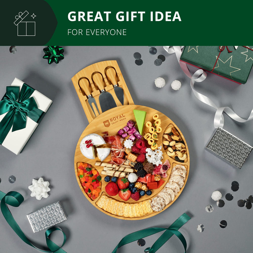 ROYAL CRAFT WOOD Premium Bamboo Charcuterie Board Set - Cheese Platter & Serving Tray & Serving Utensils - Perfect Housewarming Gift, Wedding, Bridal Shower Gift - Ideal for Entertaining and New Home