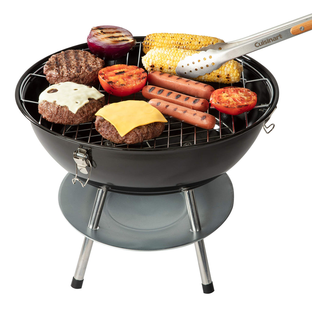 Cuisinart 14" Portable Charcoal Grill, Tabletop Outdoor Small Grill with Locking Lid and Dual Vents, Chrome Plated Travel Size BBQ Perfect for Camping, Tailgates, Cookouts, Red