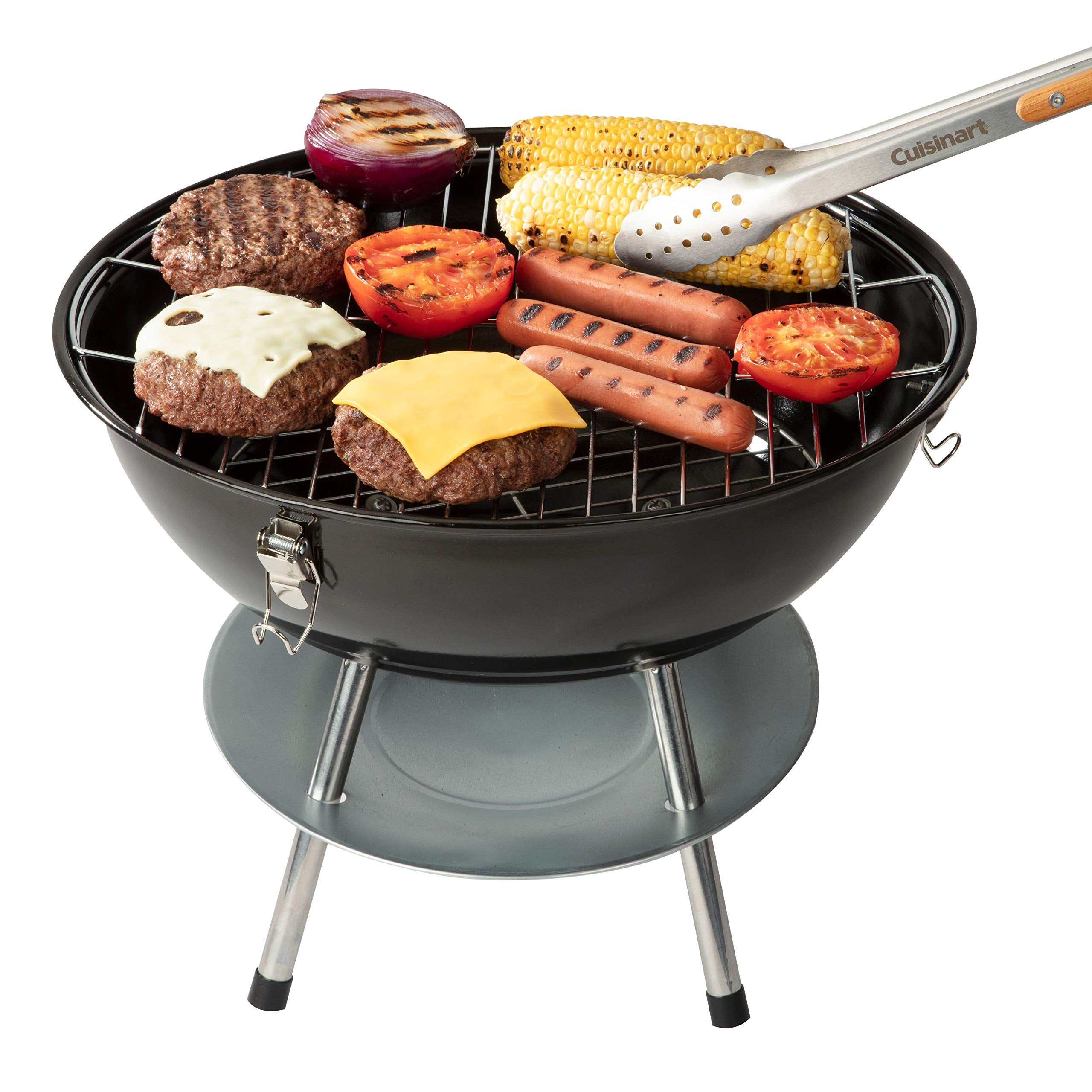 Cuisinart 14" Portable Charcoal Grill, Tabletop Outdoor Small Grill with Locking Lid and Dual Vents, Chrome Plated Travel Size BBQ Perfect for Camping, Tailgates, Cookouts, Red