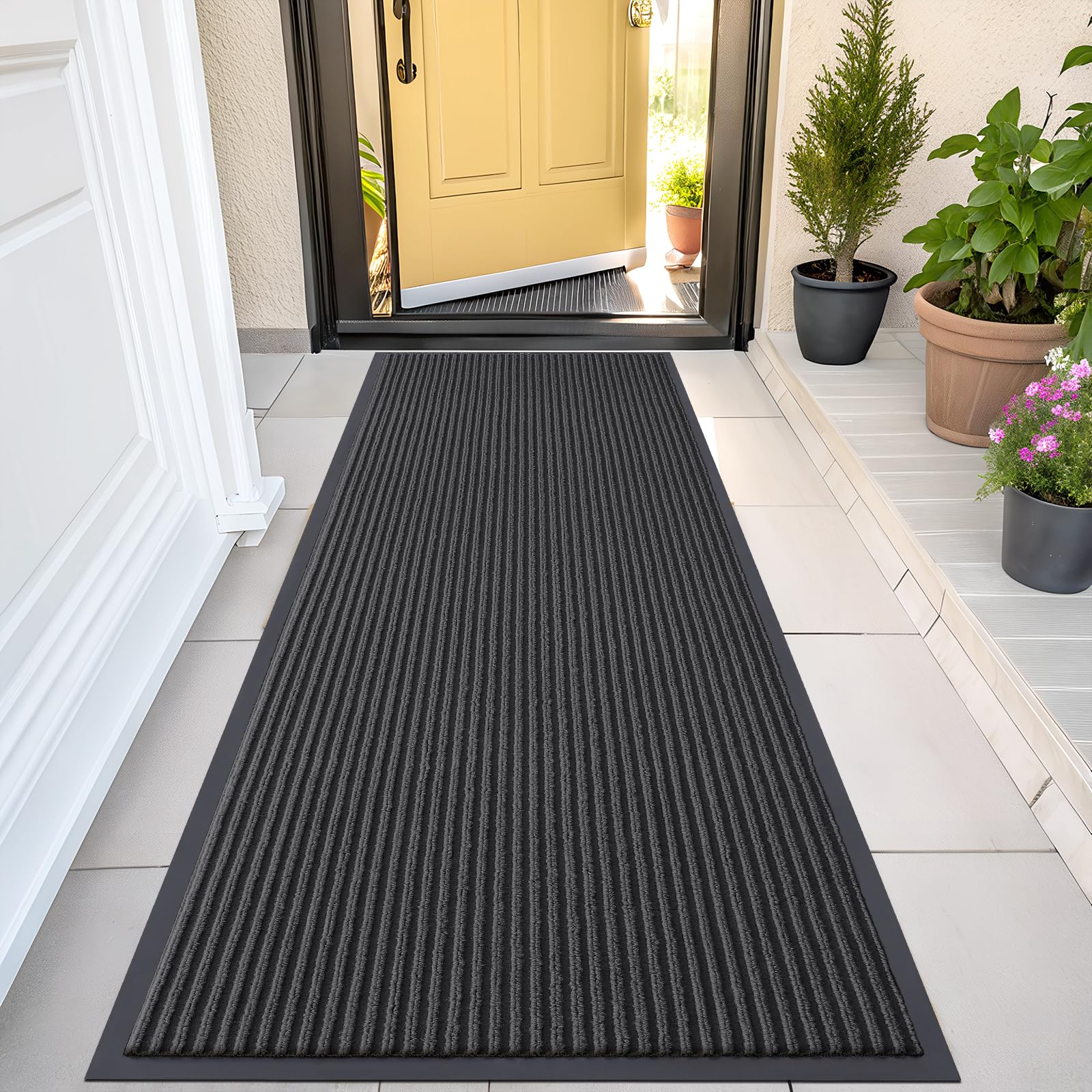 OLANLY Front Door Mat Indoor Outdoor Entrance, Waterproof Heavy Duty Doormat, Fade Resistant, Low Profile, Easy Clean Patio Porch Welcome Floor Mats for Entry, 29.5x17, Grey
