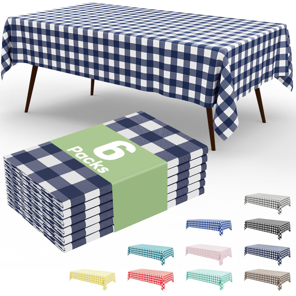 Smiry 3 Pack Red Gingham Disposable Tablecloths - 54" x 108" Heavy Duty Plastic Table Cloth, Waterproof Buffalo Plaid Table Covers for Picnic, Banquets, Outdoor Parties