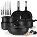 CAROTE 25pcs Pots and Pans Set Non Stick, Cookware Sets, Kitchen Set, Oven/Dishwasher/Fridge Safe, Space Saving Pots Set, Nonstick Set with Versatile Detachable Handle with Knife Set, Jet Black