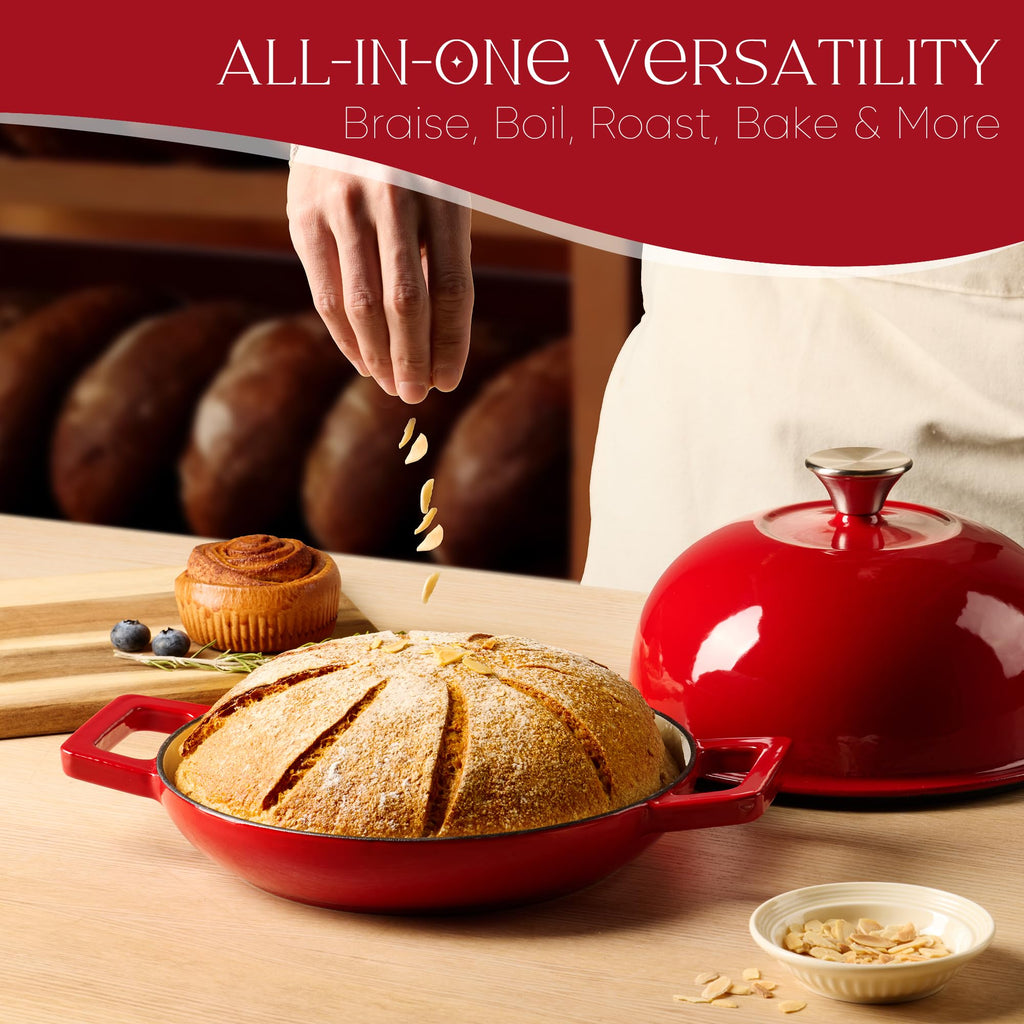 CAROTE 2QT Enameled Cast Iron Dutch Oven Pot with Lid, Mini Round Dutch Oven for Small Sourdough Bread, Stews, Soups, Sauces, Beans, Rice, Serves 1-2, Dual Handles, Healthy & Non-Toxic, All Stovetop Compatible, Oven Safe up to 500° F, White