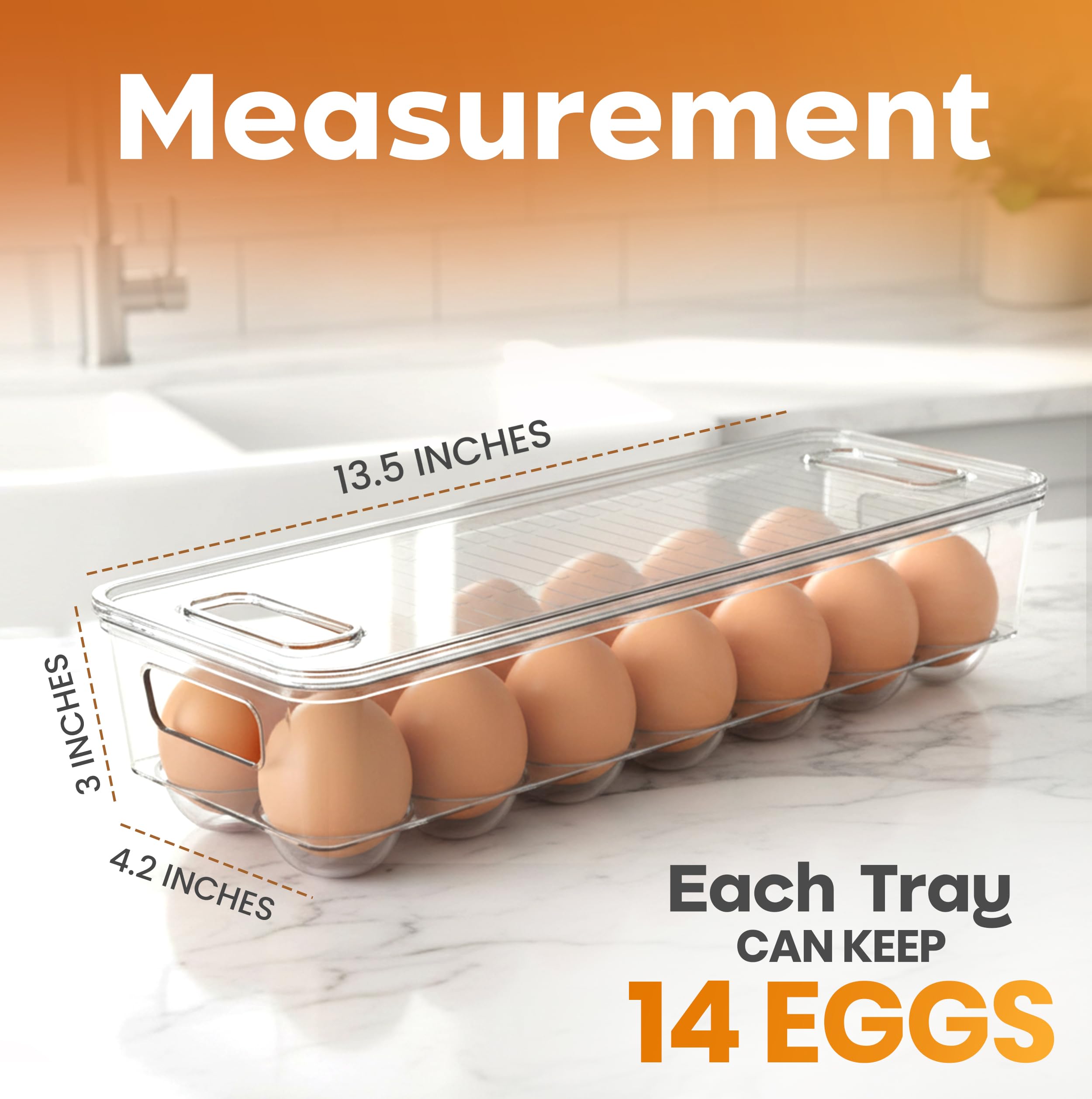 Utopia Home Egg Container With Lid and Handle for Refrigerator Organization- Pack of 2 - Clear Stackable Egg Holder for Kitchen or Pantry Organizers and Storage