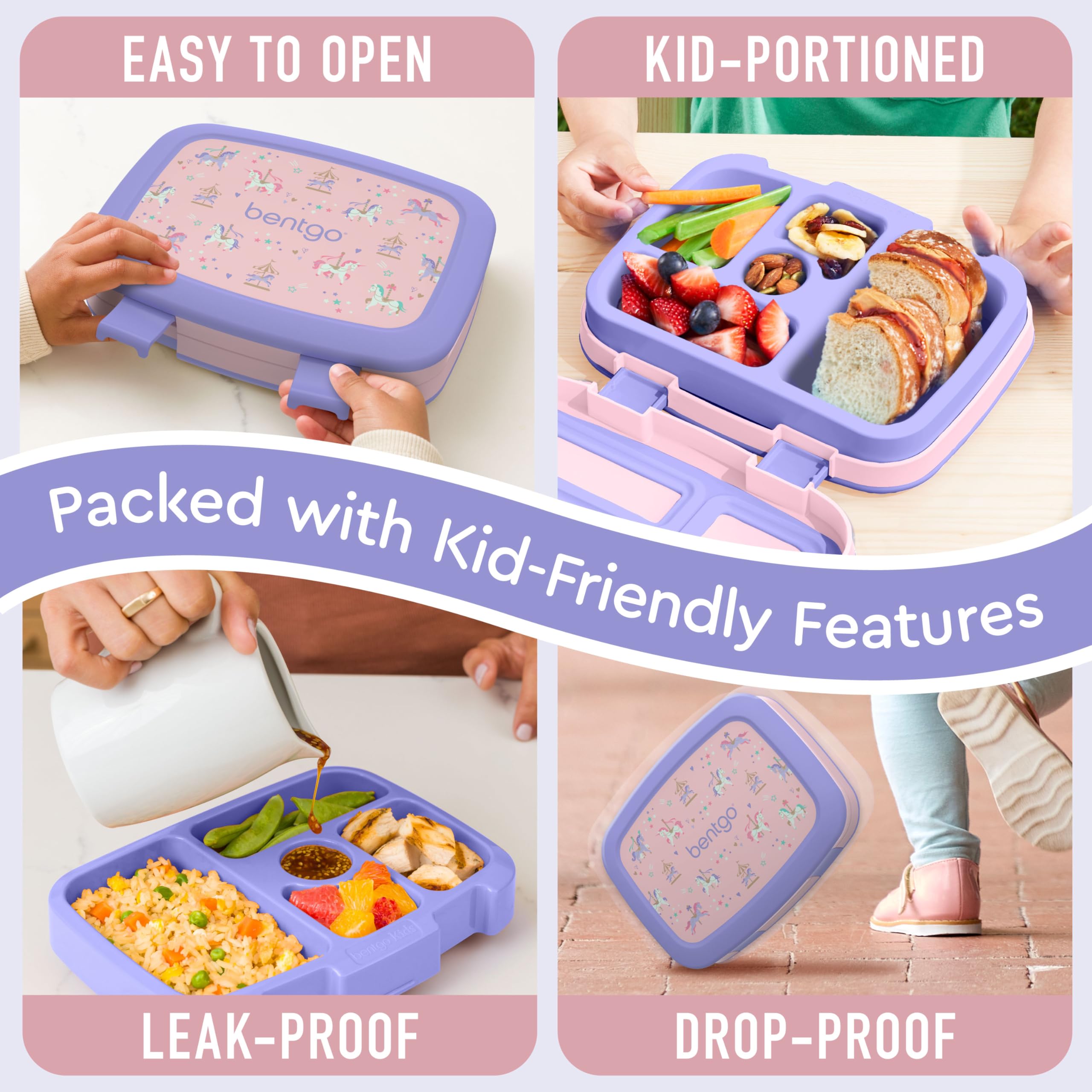Bentgo Kids Prints Leak-Proof, 5-Compartment Bento-Style Kids Lunch Box - Ideal Portion Sizes for Ages 3-7, Durable, Drop-Proof, Dishwasher Safe, & PFAS & BPA-Free Materials (Unicorn)