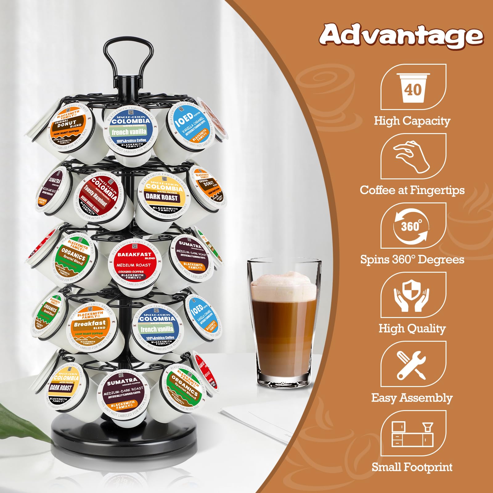 K Cup Holders,K Cup Holder, K Cups Holder,K Cup Carousel, Coffee Pods Holder Storage Organizer Stand,No Assembly Required,Black (Capacity of 40 Pods, Black)