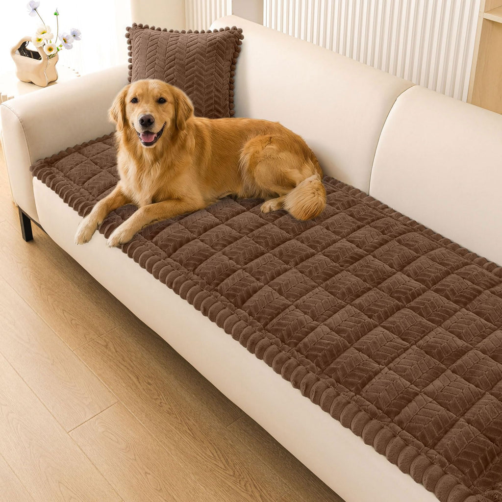 Smiry Non Slip Couch Covers for Dogs, Fuzzy Pet Couch Covers for 2-3 Cushion Sofa Pet Friendly, Soft Sofa Slipcovers Cushion Furniture Protector Washable (Beige, 27.6" x 59")