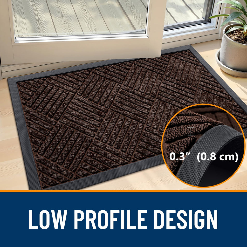 OLANLY Front Door Mat Outside Entrance 29.5x17, Absorbent, Heavy Duty Sturdy Natural Rubber Doormat Indoor Outdoor, Stain and Fade Resistant, Non-Slip Low Profile Floor Mat for Entryway, Grey Diamond